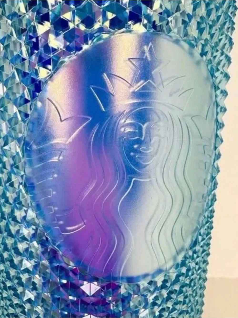 NWT Starbucks China Blue Iridescent Studded Tumbler 24oz Venti Cup Bunny Topper
